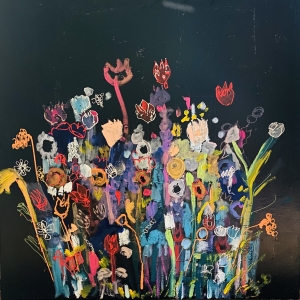 Le bouquet 100 x 100 cm Acrylique et pastels 2200 €